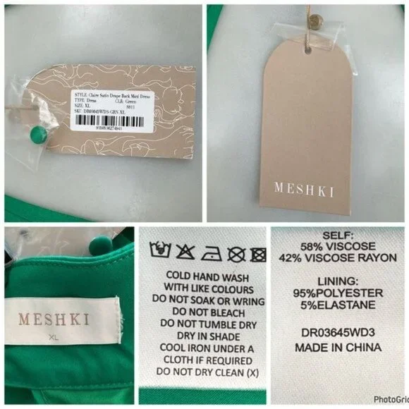 MESHKI Satin Drape Back Maxi Dress with Split - Green XLarge NEW - Picture 7 of 9